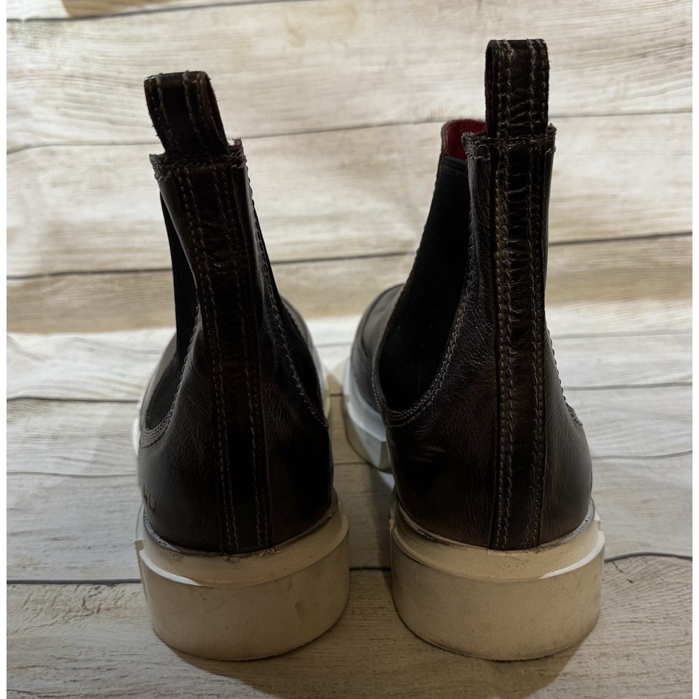 Wmns Bed Stu Chelsea Boots Brown Distressed Leather Chunky White Heel Sz 10 - Picture 3 of 9